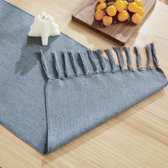 Cotton Linen Table Runner, 13x36 Inch, Dusty Blue - Image 4