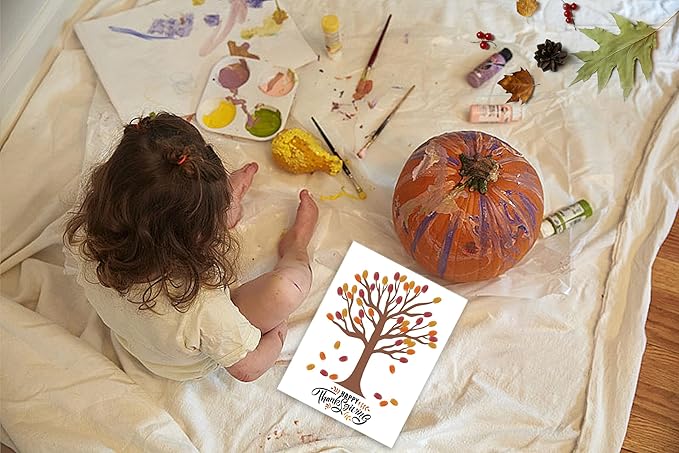 Gratitude Tree Fingerprinting Kit, DIY Happy Thanksgiving Keepsake, Baby Keepsake Gifts, 10 Cards, Thanksgiving Party Game Supplies, Make Your Own Thank You Greeting Cards Gifts for Mom and Dad, 03