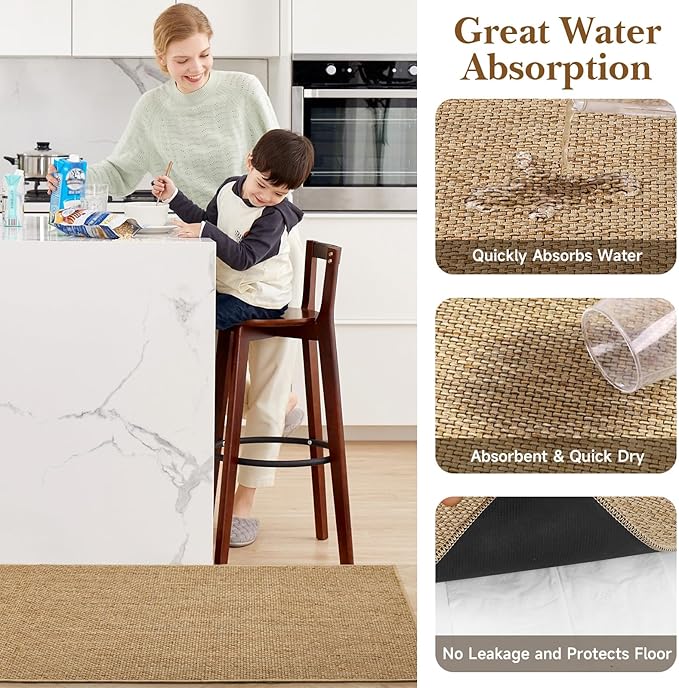 Kitchen Rugs and Mats, Non Slip Washable Set of 2 PCS, Absorbent Kitchen Mats - Image 3