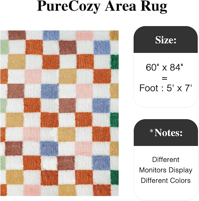 PureCozy Checkered Rug 5x7 for Living Room, Modern Neutral Shag Rug Super Soft - Image 3