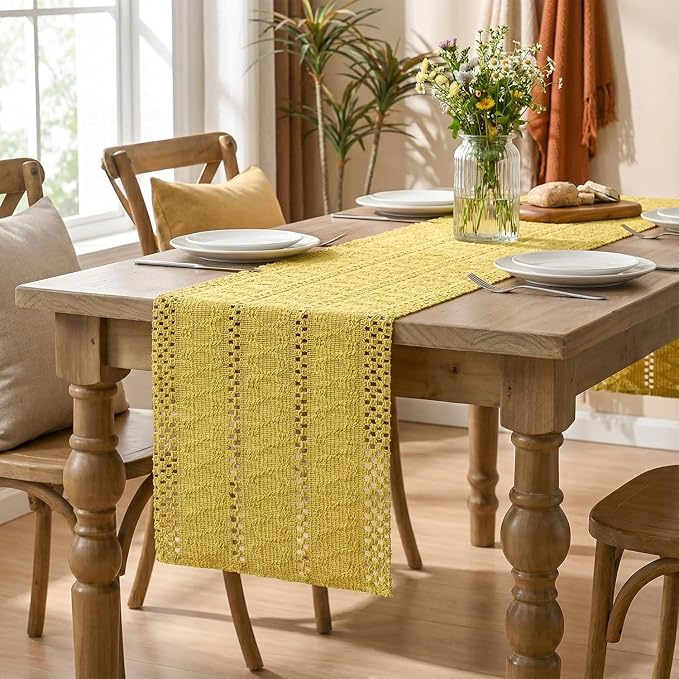 Artoid Mode Yellow Woven Farmhouse Hollow Table Runner 12x48 Inch | Holiday - Image 8