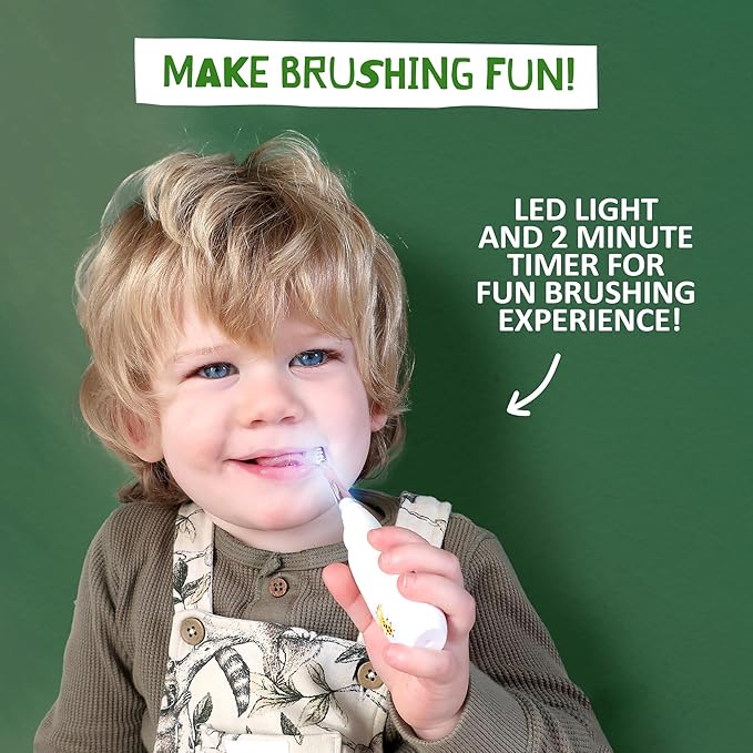 Jack N' Jill Tickle Tooth Toddler Electric Toothbrush with Replacement Head - Gentle Cleaning, Made for Tiny Teeth, LED Inspection Light, for Babies & Kids, Extra Soft Bristles - (1 Pack)