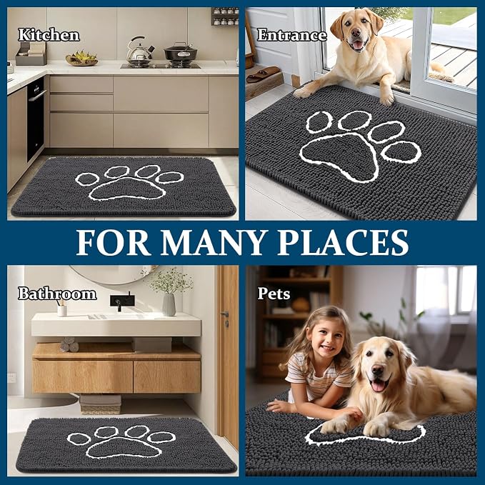 OLANLY Dog Door Mat for Muddy Paws 70x35, Paw Print Design, Absorbs Moisture - Image 8