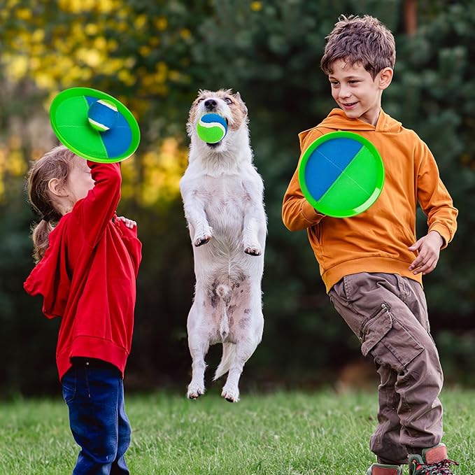 EVERICH Upgraded Toss and Catch Ball Game Set - Indoor and Outdoor Games for Kids 3-12, Beach Sand Pool Water Toy Includes 4 Paddles 4 Sticky Balls, Great Birthday Easter Gifts for Boys Girls