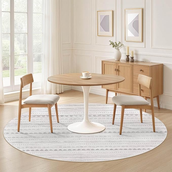 Nakagishi Round Rug Boho Area Rugs: 5x5 Washable Large Circle Neutral Soft - Image 4