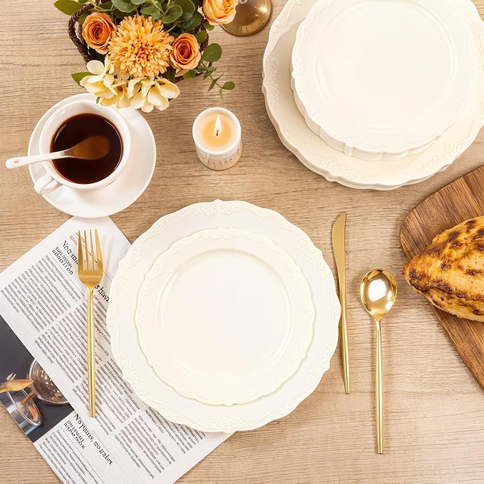 U-QE 100 Pcs Ivory Plastic Plates - Image 4