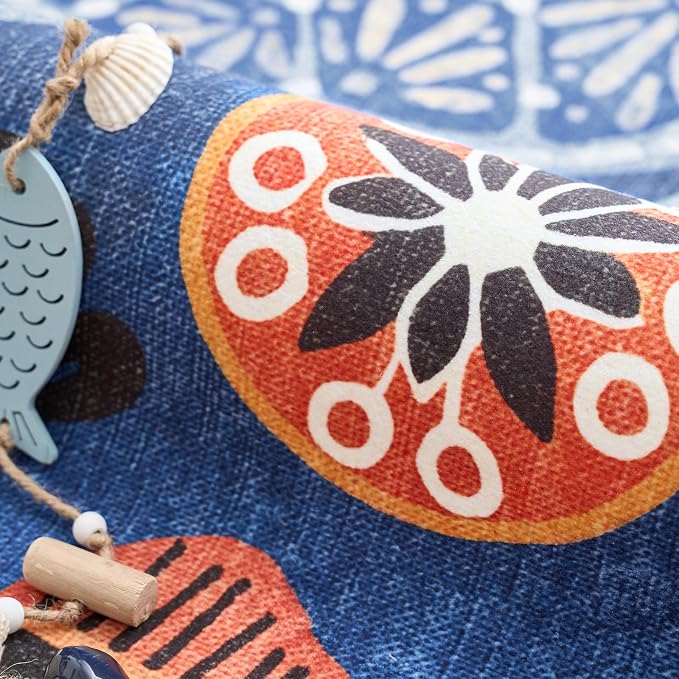 jinchan 5ft Coastal Round Rug Kids Washable Fun Rug Colorful Ocean Fish Floor - Image 3