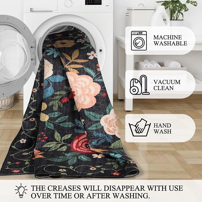 DUKINO 3x12 Washable Runner Rug, Non Slip Soft Floral Hallway Runner Rug - Image 5