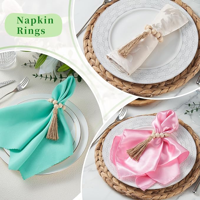 APTWOW Napkin Rings Set of 20, Wooden Napkin Rings, Wood Bead Napkins Rings - Image 6