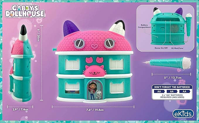 eKids Sing Along Boom Box Speaker with Microphone, Kids Karaoke Machine with Built in Music (Gabby)