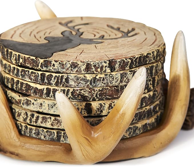 Deer Antlers Coaster Set of 6 – Handcrafted Deer Antler Decor and Man Cave Gifts - Image 4