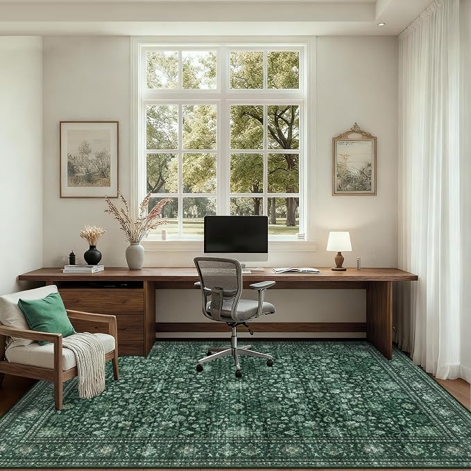 Area Rugs 10x12 Living Room Rug: Washable Rug Soft Vintage Distressed Floral - Image 5
