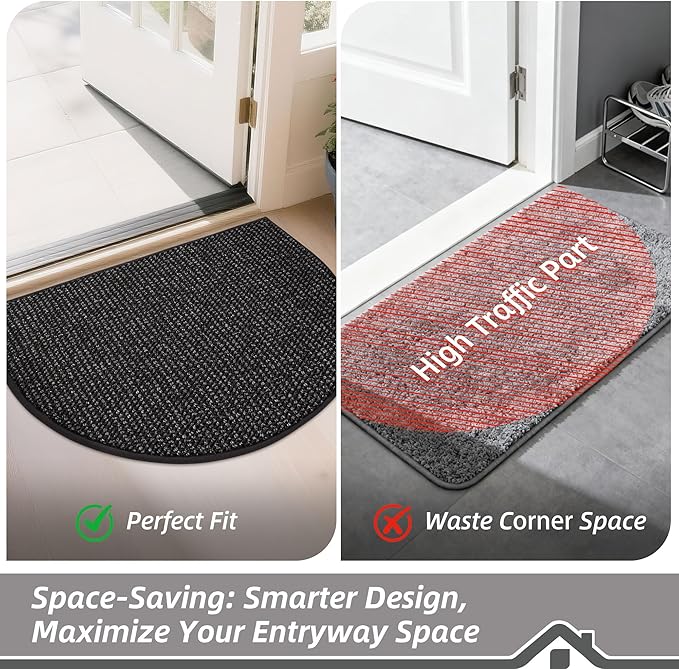 BEQHAUSE Dirt Trapper Door Mat 24" x 36" Half Circle Non-Slip Washable Doormats - Image 6