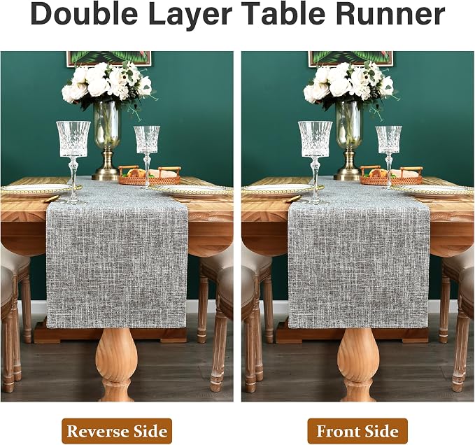 NEWISHER Reversible Double Layer Table Runner Faux Linen Fabric 13x36inch | - Image 6