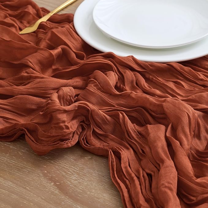 Asee'm 12pcs Terracotta Fall Cheesecloth Table Runner 10FT Burnt Orange | Boho - Image 4