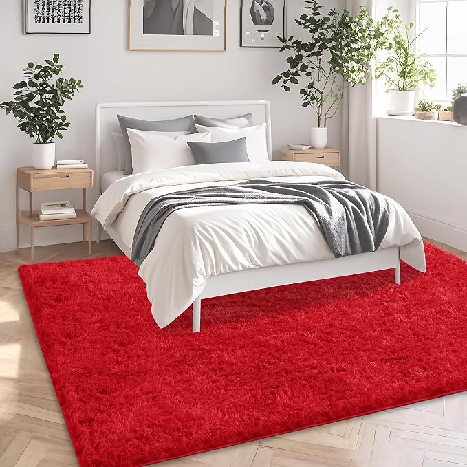 8x10 Red Area Rugs for Living Room, Large Fluffy Shag Rug for Bedroom Nursery - Image 3