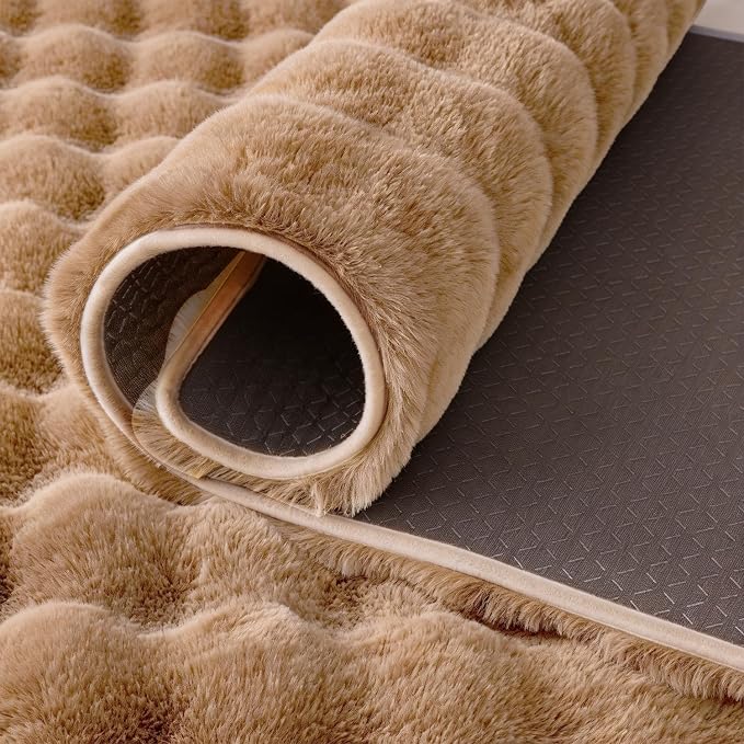 Coffee Rabbit Plush Rug 5'x7', Fluffy Shaggy Area Rug - Image 7