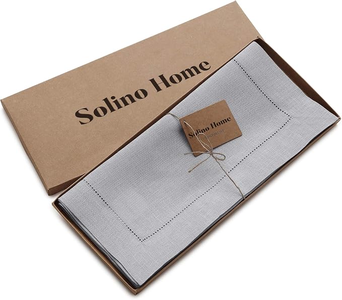 Solino Home 100% Pure Linen Table Runner Grey, Classic Hemstitch 14 x 36 in | - Image 5