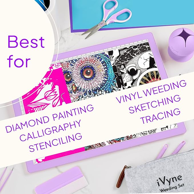 iVyne Corded Light Pad for Weeding Vinyl - A4 Light Box for Drawing - Light Board for Tracing - Light Box for Diamond Painting, Weeding Vinyl, Sketching, Tracing (Purple)