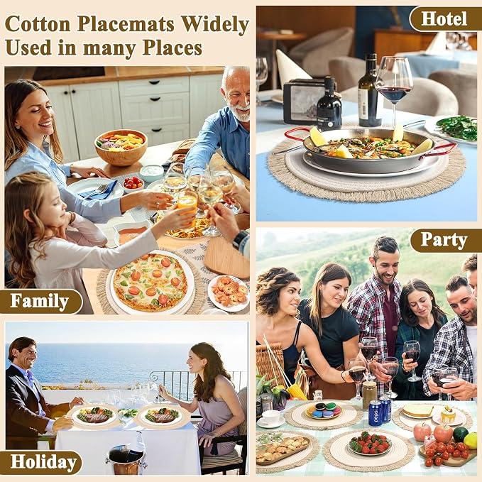 Round Placemats Set of 4 Table Mats 13Inch Washable Cotton Heat Resistant - Image 7