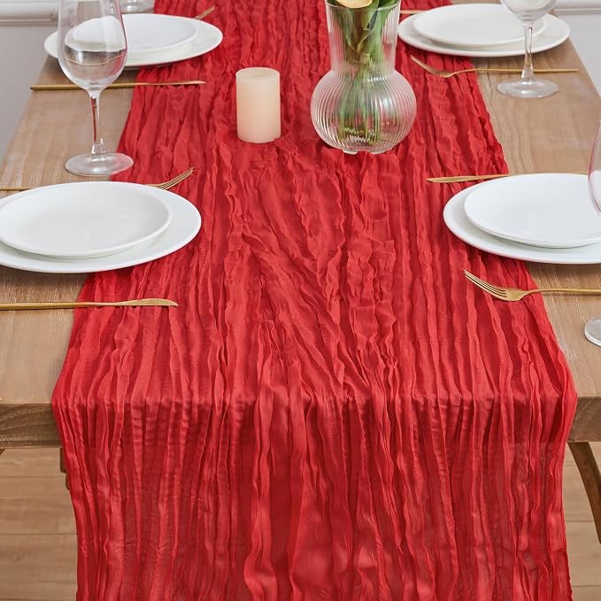 Asee'm 12pcs Red Cheesecloth Table Runner Christmas 10FT Boho Rustic Gauze | - Image 2