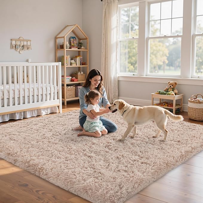 8x10 Area Rug for Living Room:Ultra Soft Fluffy Shag Beige Rugs, Large Fuzzy - Image 9