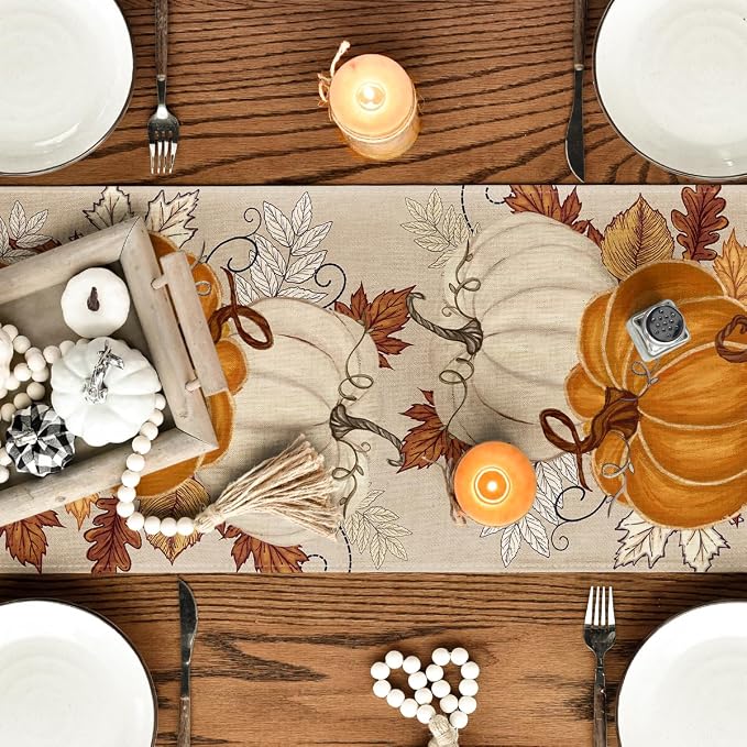 Artoid Mode 210 GSM Fall Table Runner 13x48 Inch Home Party Decor | Orange - Image 4