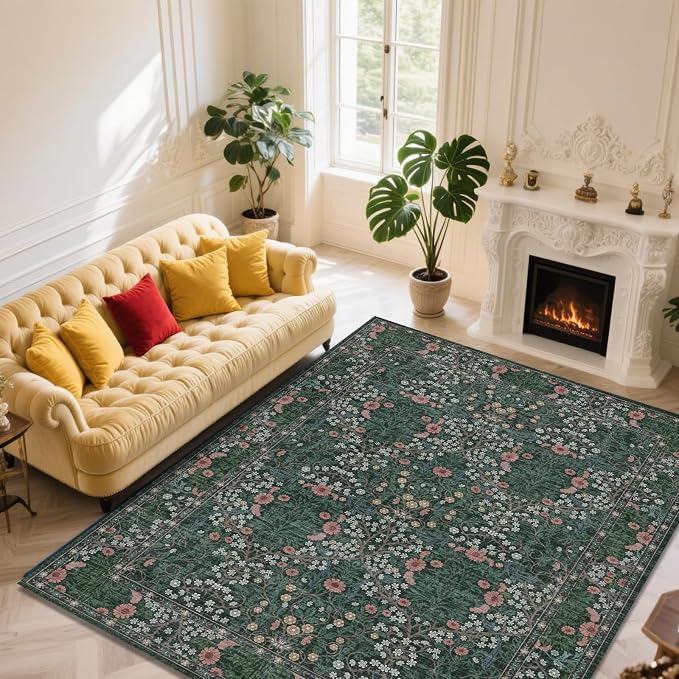 Vintage Green Living Room Rug, 9x12 Washable Area Rugs by Unknown