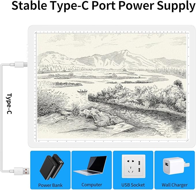 TOHETO A3 Light Board with Bag for Diamond Painting, Super Bright Magnetic Light Pad with Side Buttons, Lightbox for Tracing and Drawing, Corded Light Table for Sketching, Weeding Vinyl (White)