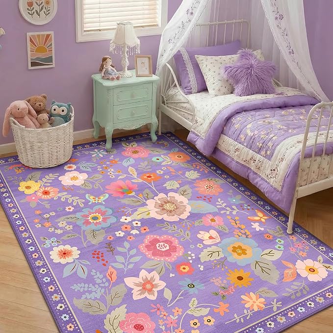 RELEANY Floral 5x7 Area Rugs Washable Print Boho Cute Carpet Non Slip Flower - Image 3