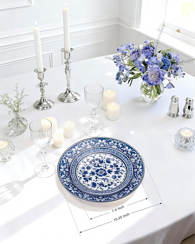 Blue Plastic Plates, Fancy Disposable Pates, 10.25" dinner & 7.5" dessert plates - Image 2