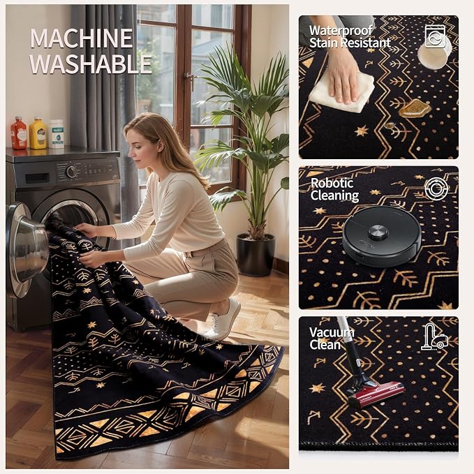 SERISSA 2x3 Rugs for Entryway, Washable Non-Slip Black and Gold Small Area Rug - Image 4