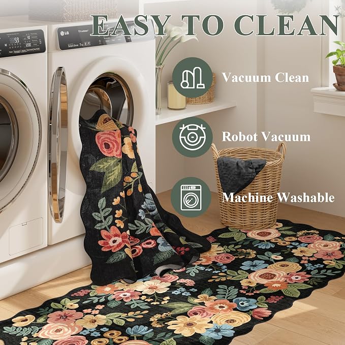 DUKINO 2x12 Runner Rug for Hallway, Soft Floral Washable Kitchen Runner Rug - Image 7