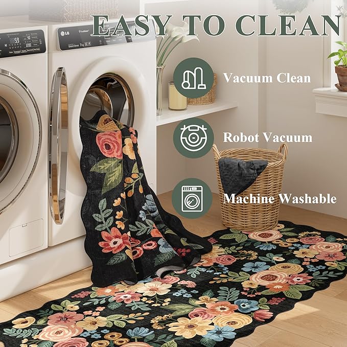 DUKINO 2.6x12 Runner Rug for Hallway, Non Slip Floral Washable Kitchen Rug - Image 9