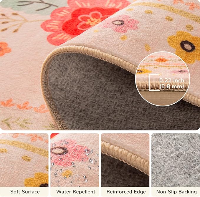 2x3 Area Rugs for Living Room Vacuum-Friendly Machine Washable Area Rug Flower - Image 4