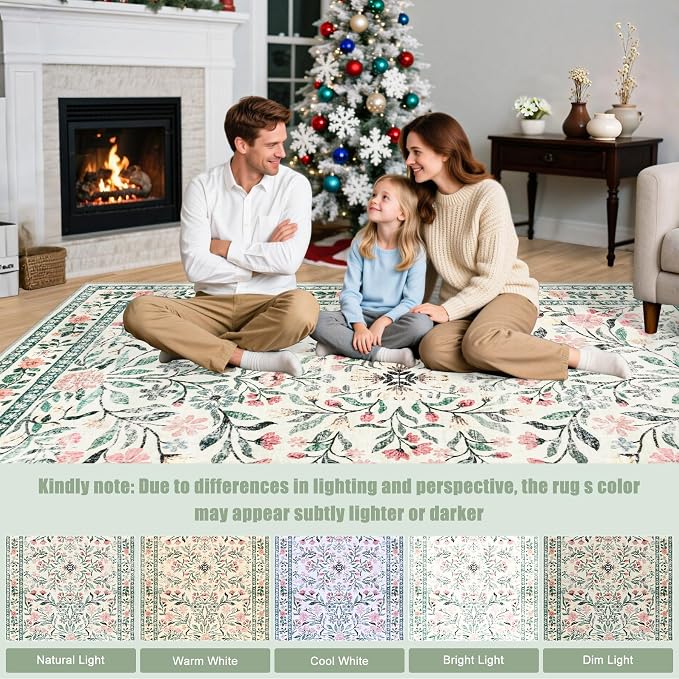 Area Rug Living Room Rugs: Floral 3x5 Washable Rug Vintage Soft Boho Non-Slip - Image 9