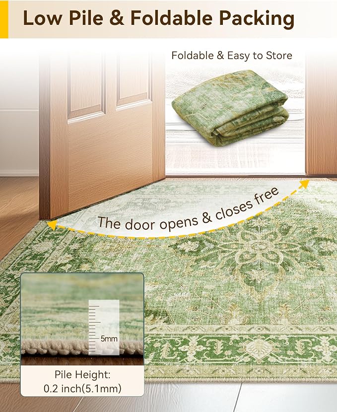 RELEANY Area Rugs Small 2'x4' Washable Non-Slip, Floral Vintage Distress - Image 5