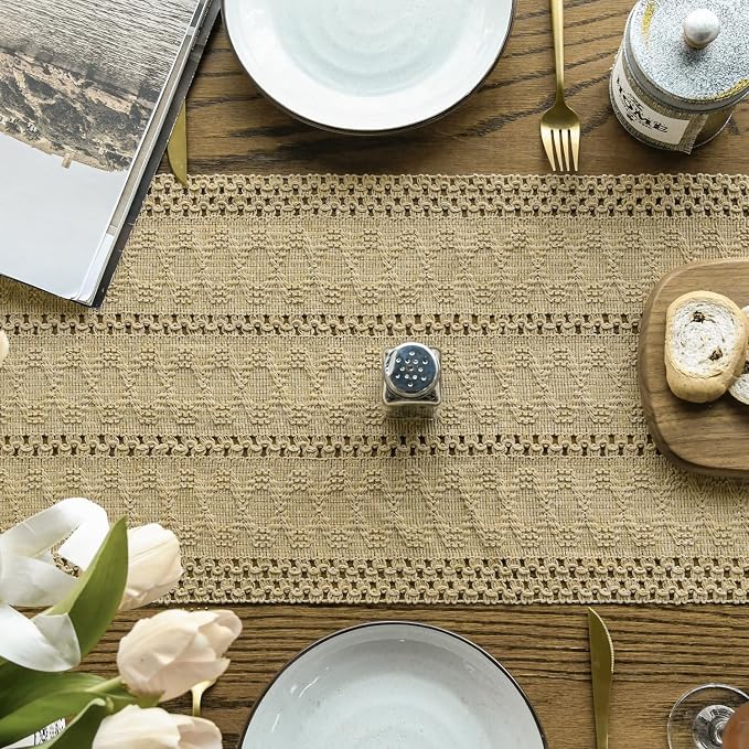 Artoid Mode Burlap Brown Woven Farmhouse Hollow Table Runner 12x108 Inch | - Image 3