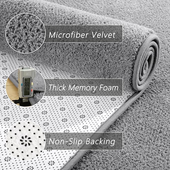 6x9 Feet Grey Area Rugs for Bedroom, Indoor Washable Memory Foam Rug for Living - Image 4