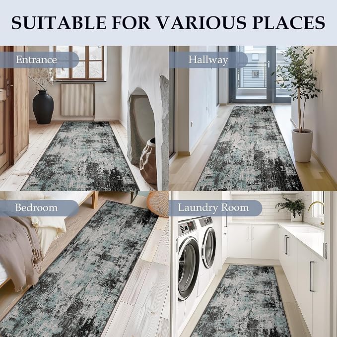 RELEANY Washable Area Rugs 2'x8' Non-Slip Modern Abstract Soft - Image 4