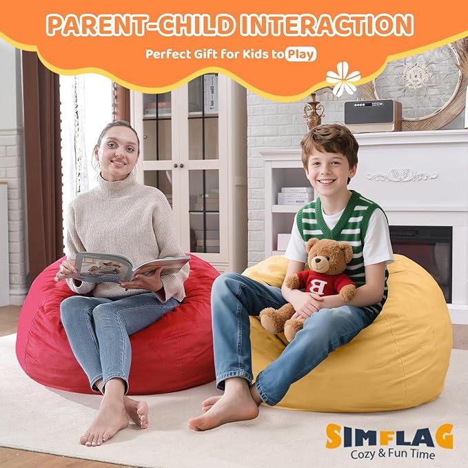 2FT Bean Bag Chair, Comfy Bean Bag Chairs with Memory Foam Filled, Fluffy Beanbag Sofa with Dutch Velvet Cover, Teardrop BeanBag Chairs for Living Room, Playroom - Mustard