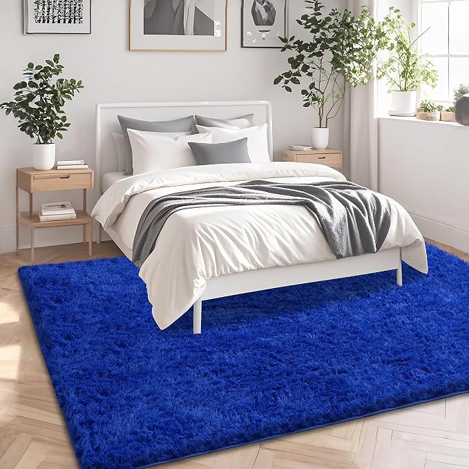 8x10 Blue Shag Area Rugs for Living Room, Large Fluffy Shaggy Rug for Bedroom - Image 3