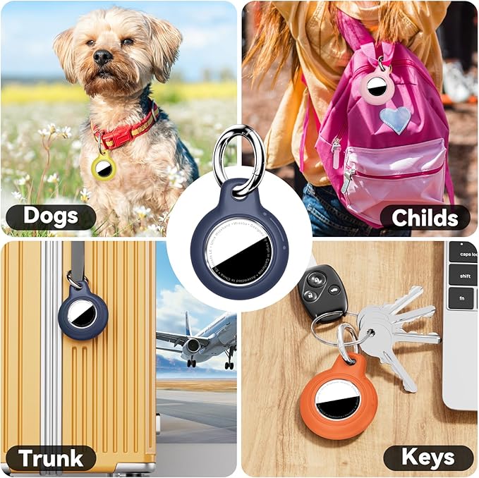 Upgrade Waterproof 4 Pack Airtags Holder with Apple Airtags Keychain, Hard PC Air Tag Case, Anti-Scratch & Shock Air tag Holder, Men's Women's Keyrings & Keychains -Navy Blue+Pink+Yellow+Orange