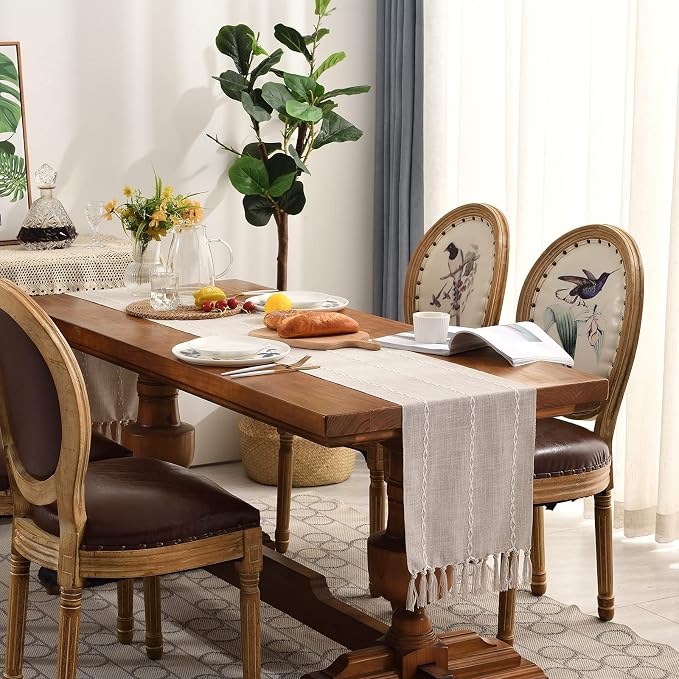 Wracra Rustic Linen Table Runner, Light Coffee Table Runners 36 inches Long | - Image 7