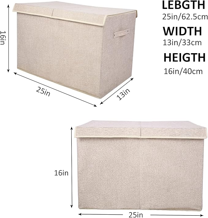 popoly Large Toy Box Chest Storage with Flip-Top Lid, Collapsible Kids Storage Boxes Container Bins for Toys, Playroom Organizers, 25"x13" x16"(Linen Beige)