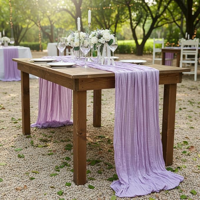 6 Pack Lilac Purple Cheesecloth Table Runner 120 Inch Boho Wedding Decor | - Image 7