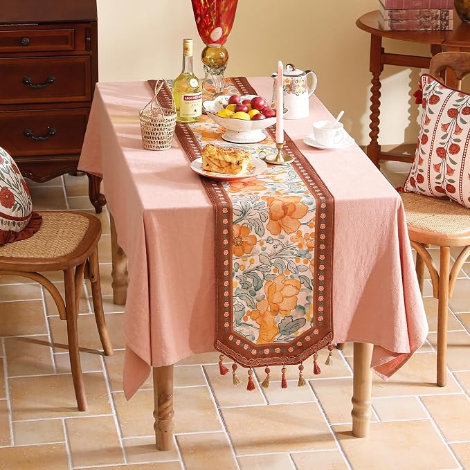 bilin gaier Designer Vintage Orange Floral Small Table Runner, French Farmhouse - Image 3