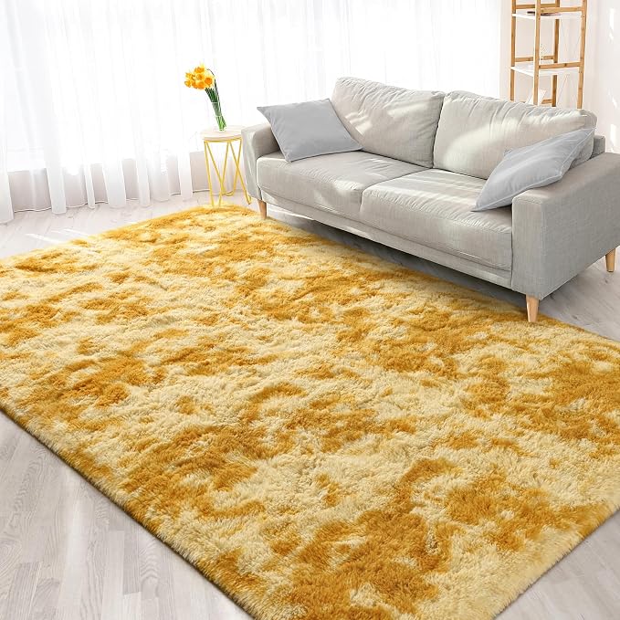 FlyDOIT Large Area Rugs for Living Room, 5x8 Feet Tie-Dyed Orange Shaggy Rug - Image 9