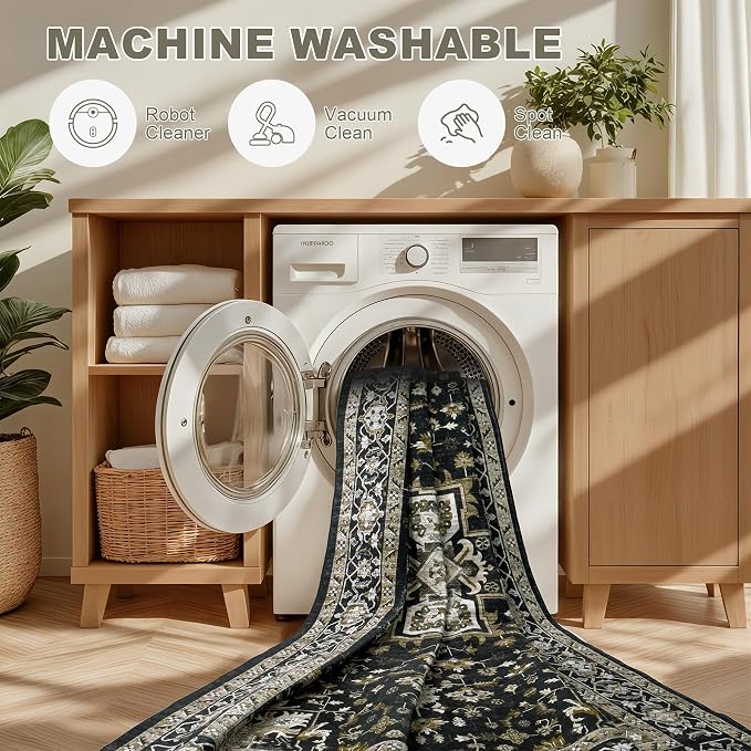 6x9 Area Rugs Living Room Rug: Washable Vintage Boho Medallion Rug No Slip - Image 8