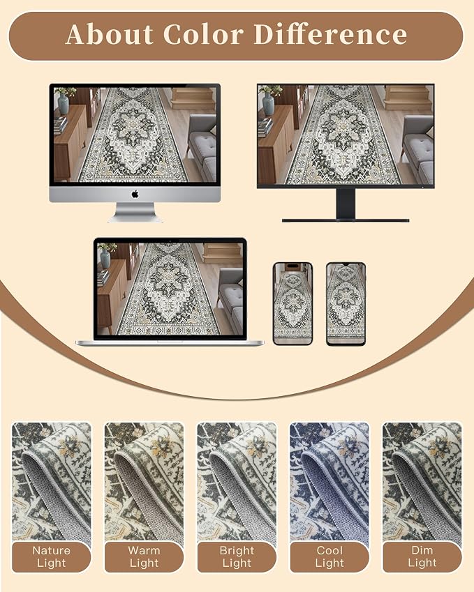 Madane Hallway Runner Rug 2'6''x12' Kitchen Runner, Non Slip Vintage Runners - Image 9